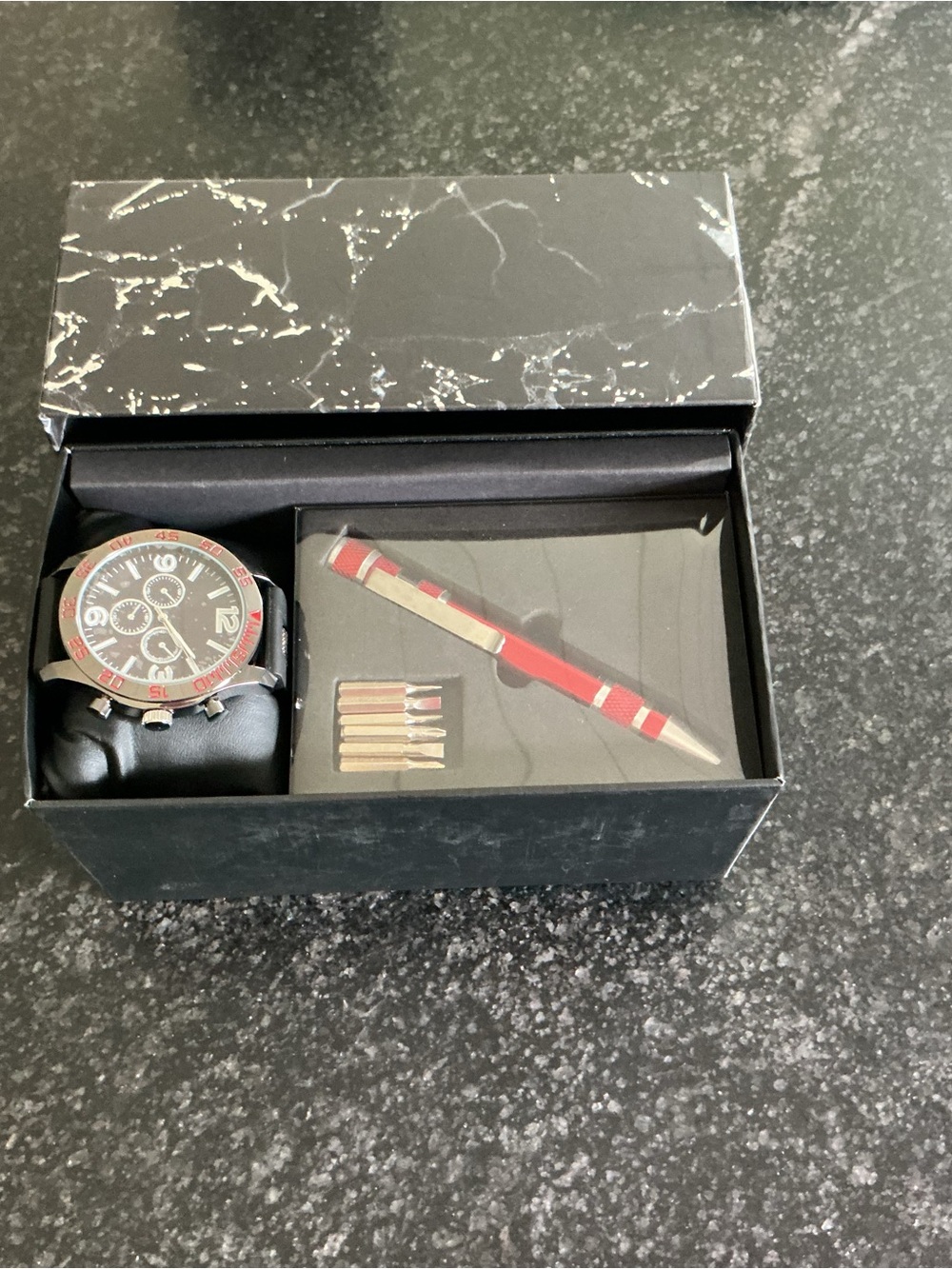 Men's Red and Black Chronograph Watch Gift Set